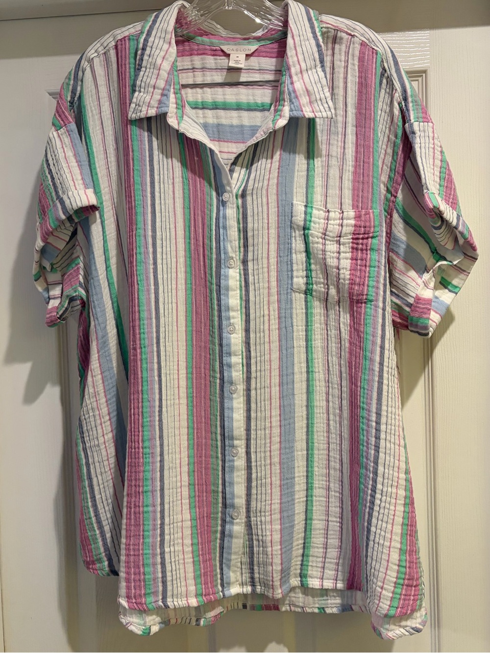Caslon Pastel Multistripe Short-Sleeve Button-Up Shirt Size 3X